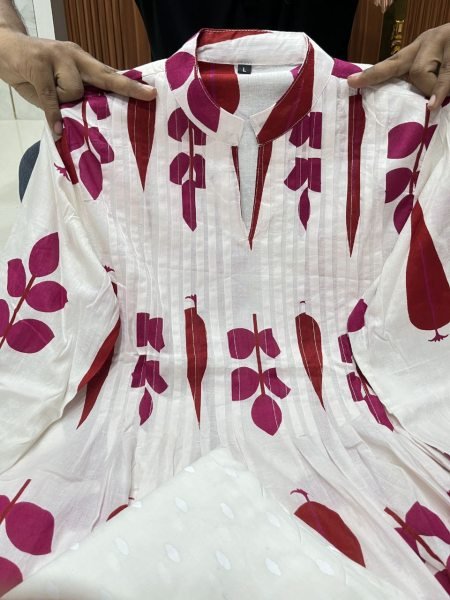 Summer Collection 100  % Pure Mul Cotton Kurta Set with Soft Lining  Pockets Handcrafted White Printed Set for Women Ready to Wear from Surat Exporter Kurti With Bottom Wholesale