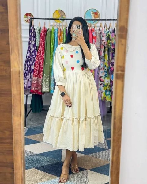 Summer Collection Heart Shape Cora Cotton Western Frock For Girls  