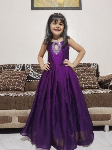 Summer Kids Gown with Swarovski Work Full Flair Space Silk Party Dress Ready to Wear at Wholesale Price 