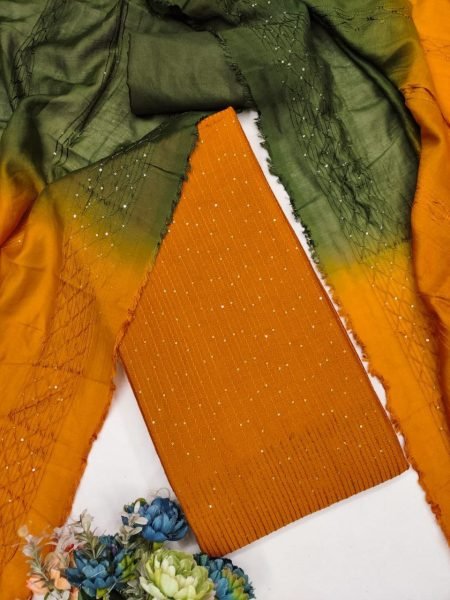 Sun Aura Orange Chanderi Unstitched Suit with Sequin Embellishment Best for Festive Wear  Color Set Matching Dress Material Wholesale