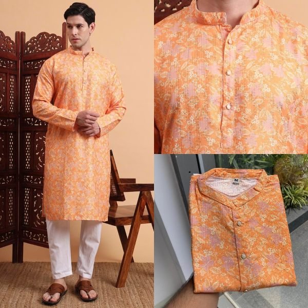 Sunlit Haldi Kurta in Printed Cotton Perfect for Mehndi  Daytime Festive Events Kurta Pajama Wholesale