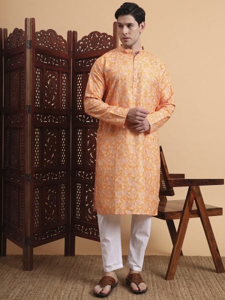 Sunlit Haldi Kurta in Printed Cotton Perfect for Mehndi  Daytime Festive Events Kurta Pajama Wholesale