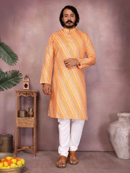 Sunset Orange Cotton Sequin Kurta Set For Haldi Ceremony at low Price