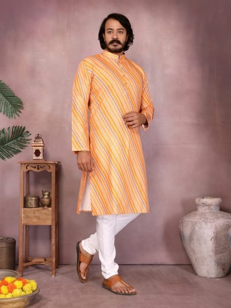 Sunset Orange Cotton Sequin Kurta Set For Haldi Ceremony at low Price Kurta Pajama Wholesale