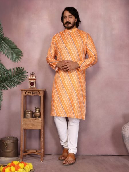 Sunset Orange Cotton Sequin Kurta Set For Haldi Ceremony at low Price Kurta Pajama Wholesale