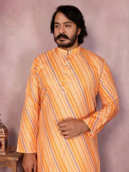 Sunset Orange Cotton Sequin Kurta Set For Haldi Ceremony at low Price Kurta Pajama Wholesale