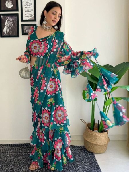 Super Hit Georgette Ready To Wear Lahenga Saree With Readymade Blouse Design  GOWN SAREE