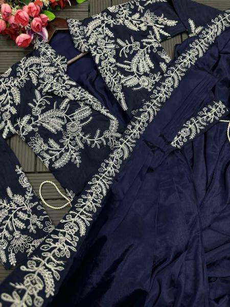 Super Stylish Chinon Embroidered Ready-to-Wear Saree Set With Full-Stitched Koti (jacket) Ready To Wear Saree 