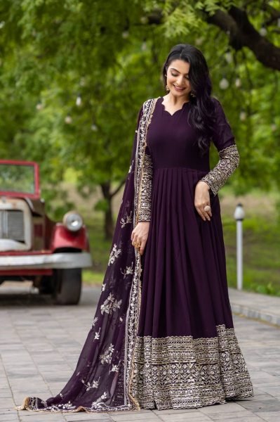Superb Embroidered Faux Georgette Gown with Sequence Work Dupatta Wholesale Party Wear Anarkali Kurtis 