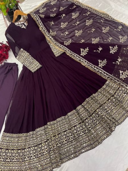 Superb Embroidered Faux Georgette Gown with Sequence Work Dupatta Wholesale Party Wear Anarkali Kurtis 