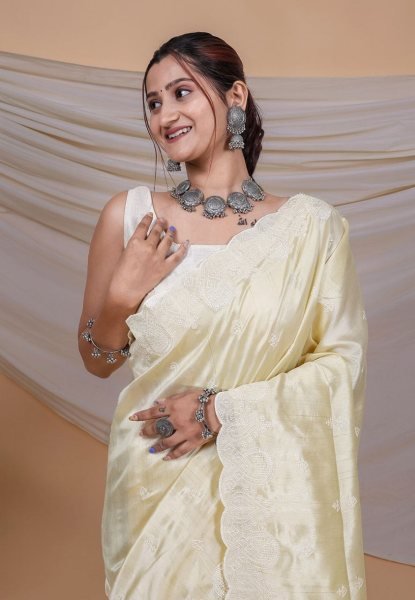 Superb Soft Silk Saree With Kantha Thread Work Border   Silk Sarees Wholesale
