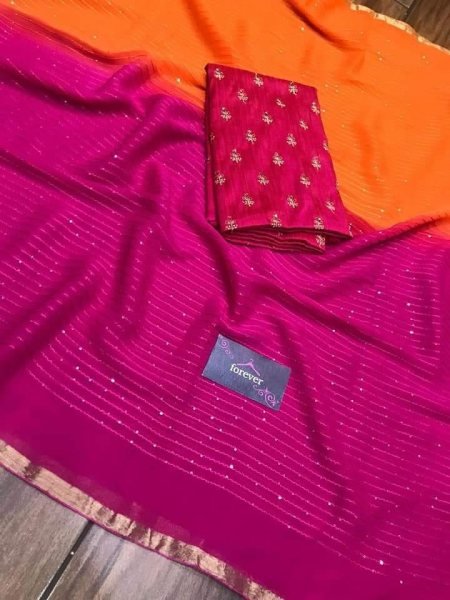Superhit Pure Viscose Georgette Saree with Gold Piping Weaving Georgette Sarees Wholesale
