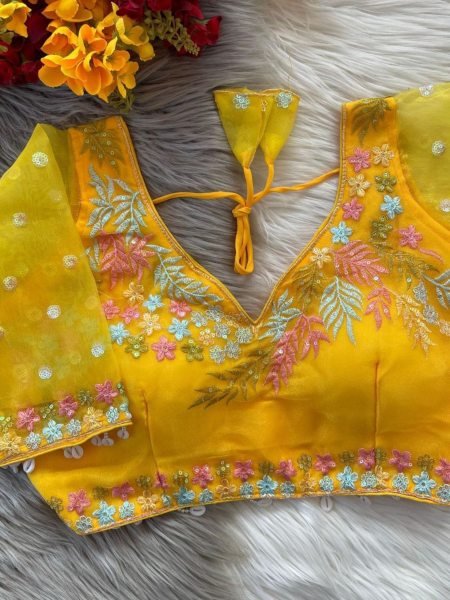 Surat Made Ready Stitched Yellow Blouse in Net   Orenga Silk Best Wholesale Offer