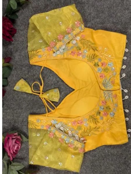 Surat Made Ready Stitched Yellow Blouse in Net   Orenga Silk Best Wholesale Offer Blouse Collection