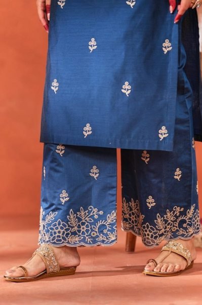 Surat Womens Wear Premium Ready to Wear Chanderi Embroidered Suits from Surat Textile Manufacturer 3 Piece Kurti Set
