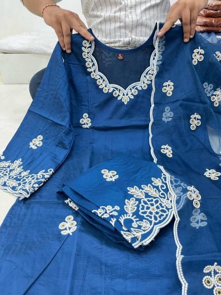 Surat Womens Wear Premium Ready to Wear Chanderi Embroidered Suits from Surat Textile Manufacturer 3 Piece Kurti Set