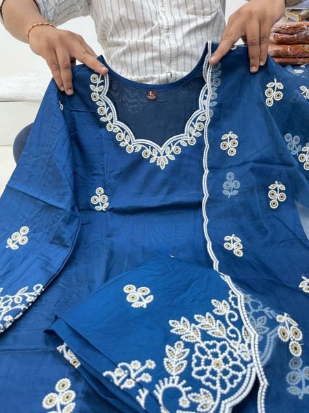 Surat Womens Wear Premium Ready to Wear Chanderi Embroidered Suits from Surat Textile Manufacturer 3 Piece Kurti Set