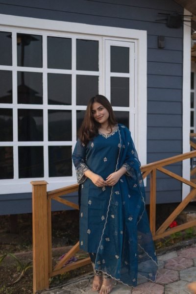 Surat Womens Wear Premium Ready to Wear Chanderi Embroidered Suits from Surat Textile Manufacturer 3 Piece Kurti Set