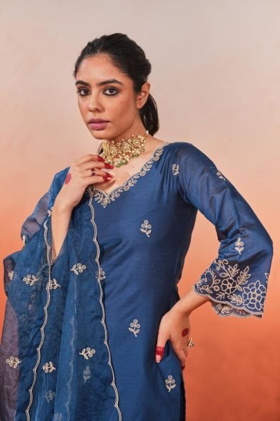 Surat Womens Wear Premium Ready to Wear Chanderi Embroidered Suits from Surat Textile Manufacturer 3 Piece Kurti Set