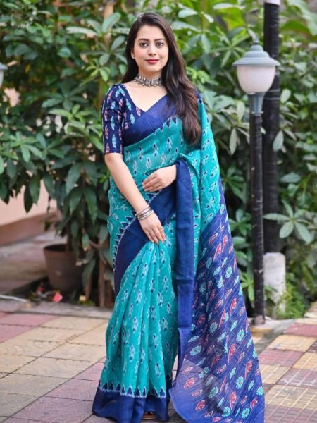 Surats Lowest Price Printed Saree Pure Linen Cotton in Beige with Digital Design & Pallu Tassels Womens Ethnic Wear Printed Cotton Sarees Wholesale