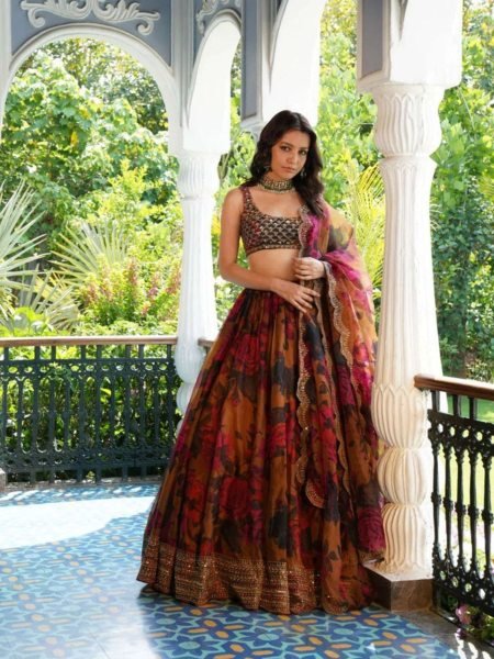 Tabby Organza Lehenga Choli Digital Print   Sequin Embroidery for Weddings   Wholesale from Indias Top Textile Supplier