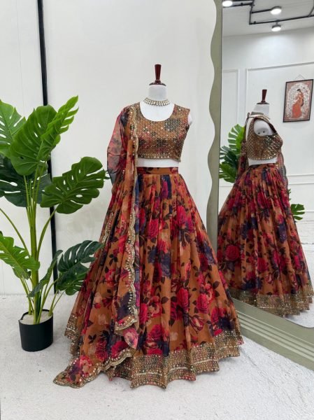 Tabby Organza Lehenga Choli Digital Print   Sequin Embroidery for Weddings   Wholesale from Indias Top Textile Supplier Designer Lehenga Choli