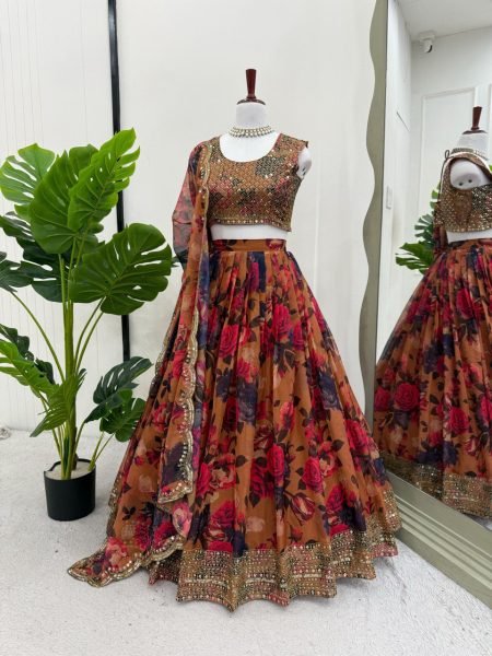 Tabby Organza Lehenga Choli Digital Print   Sequin Embroidery for Weddings   Wholesale from Indias Top Textile Supplier Designer Lehenga Choli