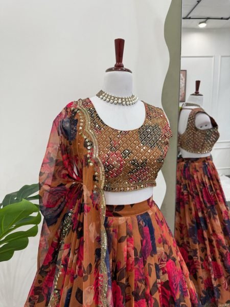Tabby Organza Lehenga Choli Digital Print   Sequin Embroidery for Weddings   Wholesale from Indias Top Textile Supplier Designer Lehenga Choli