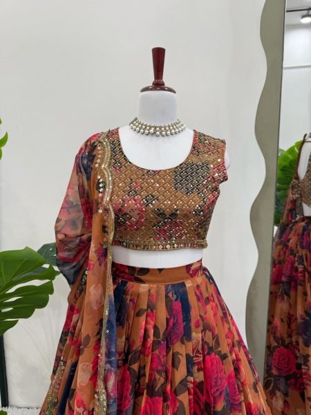 Tabby Organza Lehenga Choli Digital Print   Sequin Embroidery for Weddings   Wholesale from Indias Top Textile Supplier Designer Lehenga Choli