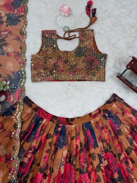 Tabby Organza Lehenga Choli Digital Print   Sequin Embroidery for Weddings   Wholesale from Indias Top Textile Supplier Designer Lehenga Choli
