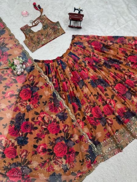 Tabby Organza Lehenga Choli Digital Print   Sequin Embroidery for Weddings   Wholesale from Indias Top Textile Supplier Designer Lehenga Choli