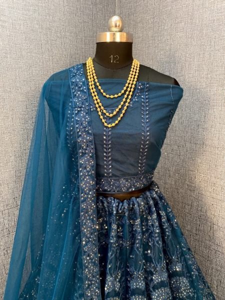 Teal Blue Sequins Embroidered Net Lehenga Choli Designer Lehenga Choli
