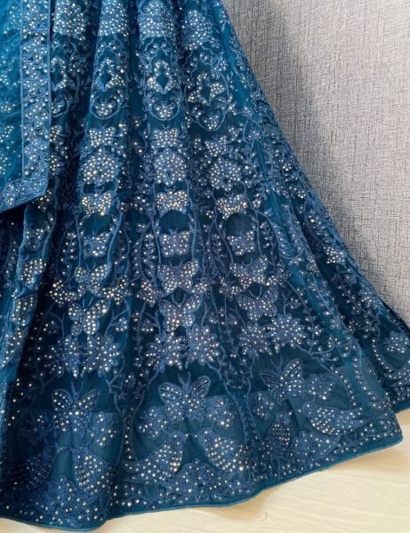 Teal Blue Sequins Embroidered Net Lehenga Choli Designer Lehenga Choli