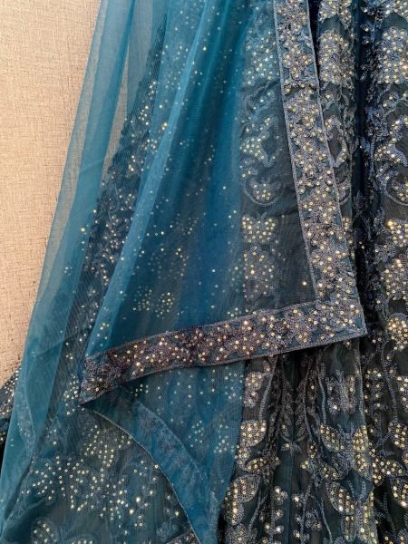 Teal Blue Sequins Embroidered Net Lehenga Choli Designer Lehenga Choli