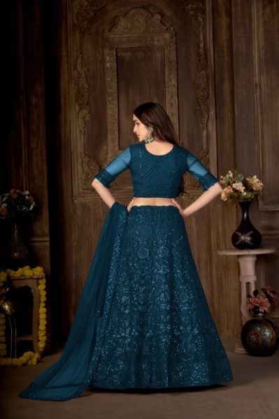 Teal Blue Sequins Embroidered Net Lehenga Choli Designer Lehenga Choli