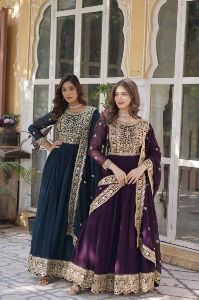 Teal Color Faux Blooming Embroidered Gown Premium Anarkali Ready to Wear at Wholesale Price Anarkali Kurtis 