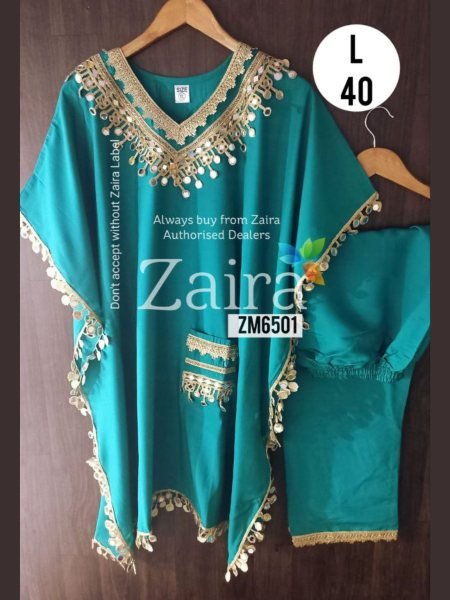 Teal Green Muslin Kaftan Set with Embroidery Chic Modest Wear for Eid  &  Celebrations Kaftan 