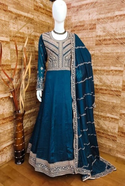 Teal Treasure Anarkali Silk Suit with Heavy Work for Party Perfection Anarakali Gown Wholesale