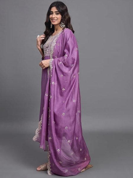 Textile Manufacture Chanderi Silk Women Embroidery Straight Kurta Set 3 Piece Kurti Set