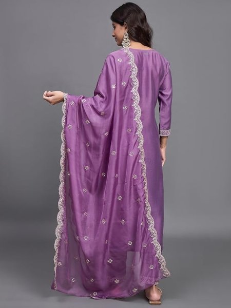 Textile Manufacture Chanderi Silk Women Embroidery Straight Kurta Set 3 Piece Kurti Set
