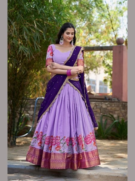 Thread Embroidery work with zari weaving work cotton silk  lehenga choli Navratri Lehnega Choli