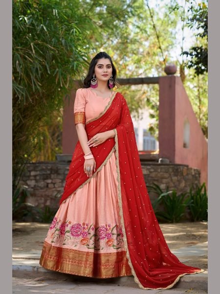 Thread Embroidery work with zari weaving work cotton silk  lehenga choli Navratri Lehnega Choli