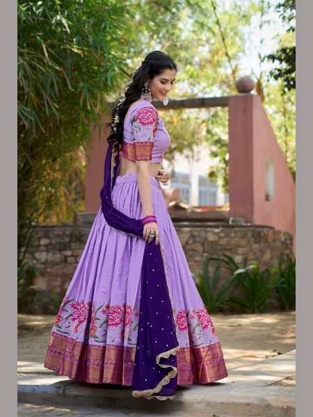 Thread Embroidery work with zari weaving work cotton silk  lehenga choli Navratri Lehnega Choli