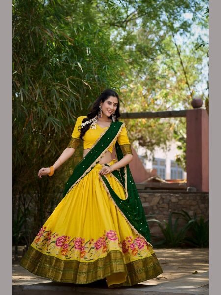 Thread Embroidery work with zari weaving work cotton silk  lehenga choli Navratri Lehnega Choli