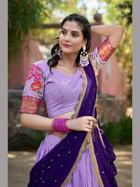 Thread Embroidery work with zari weaving work cotton silk  lehenga choli Navratri Lehnega Choli