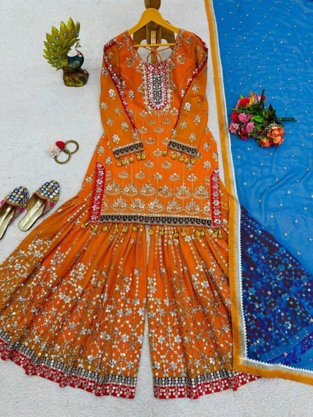 Thread With Sequence Work In Wholesale Rate Georgette Suits  Ready To Wear Collection