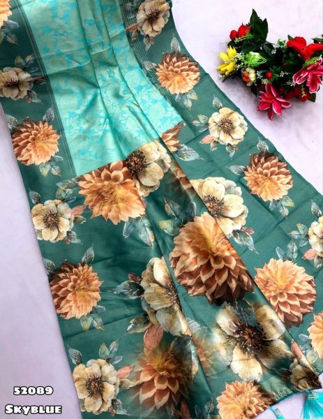 Tissue Silk Saree with Gold Zari Weaving & Floral Design Silk Sarees Wholesale