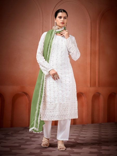 Top Quality Heavy Georgette Suit Sets Embroidery Moti & Lace Detailing Wholesale Collection for Online Shopping  Georgette Kurti 