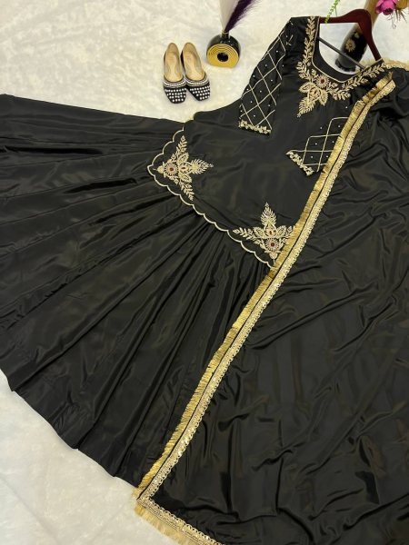 Top Quality Wedding Wear Hand Embroidered Crepe Silk Lehenga Set at Wholesale Price  Made in Surat Ready To Wear Collection