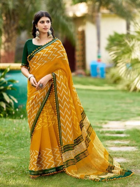 Top Summer Trend Pure Cotton Saree with Fun Pom-Pom Border Best Price 